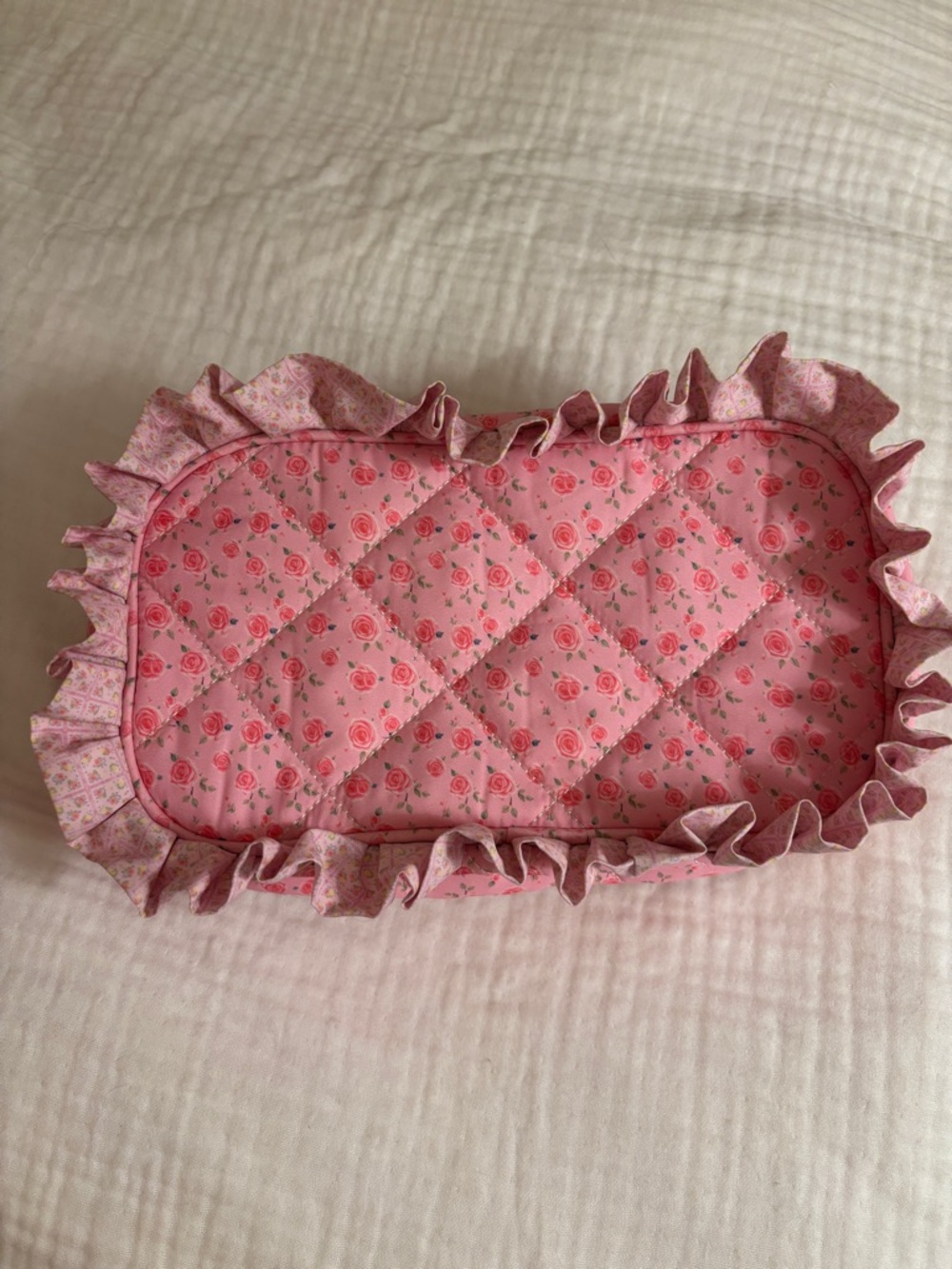 Strawberry Milk Mob Makeup Pouch Bag Pink Quilted Ruffled Pouch - Picture 6 of 6